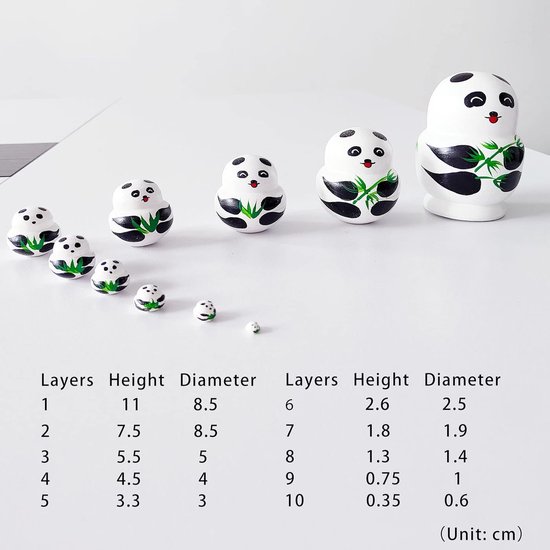 10 Lagen Russische Matroesjka-Poppen, Houten Nestpoppen voor Dieren, voor Feest, Festival, Woonkamer, Slaapkamerdecoratie（Panda） van Merkloos	 — afbeelding 2