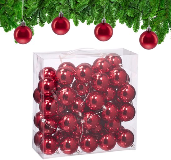 kerstballen set van 50 - Ø 6 cm - glanzend - kunststof - rood