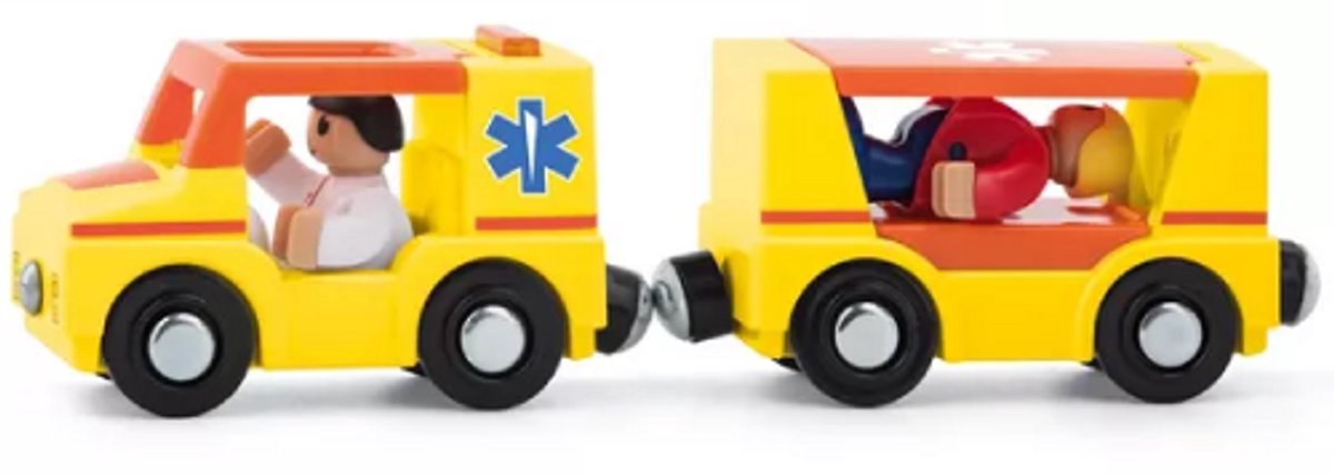 Woody autoset speelgoedauto voor trein ambulance met figuren.