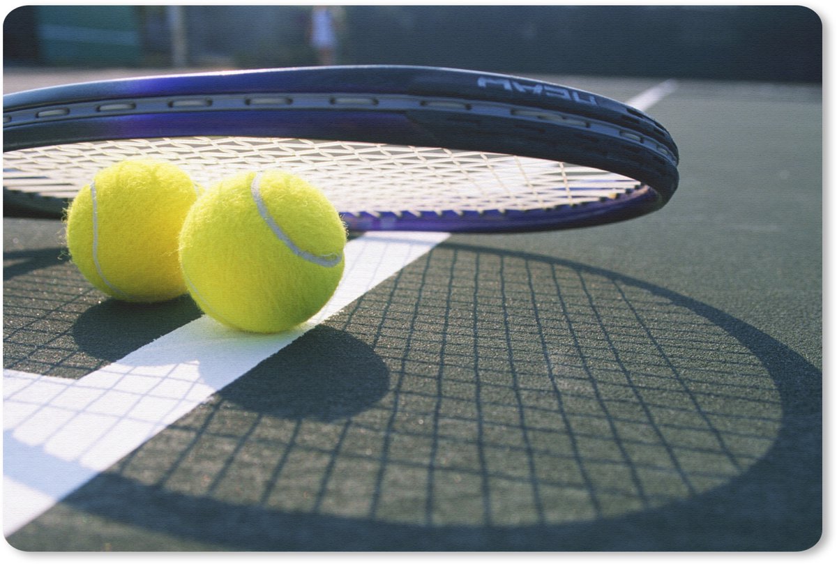 Muismat Tennis - Tennisballen en tennisracket muismat rubber - 27x18 cm - Muismat met foto