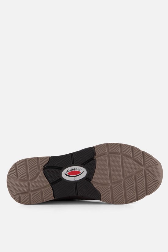 Zool van een roze Gabor Rollingsoft sneaker met grijs profiel en 'rollingsoft' logo.