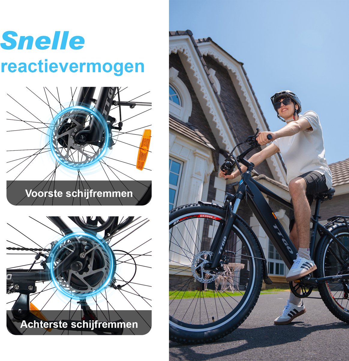 TTGO M300 Elektrische Fiets - 250W Motor - 36V20Ah Batterij - 27.5*2.1" Band - 80 km Actieradius - Shimano 7 Versnellingen - Mechanische schijfremmen - Zwart thumbnail 4