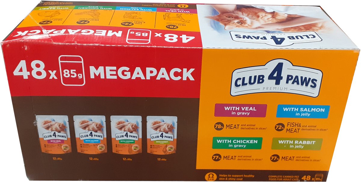 CLUB 4 PAWS Kat Natvoer megapack 48x85g