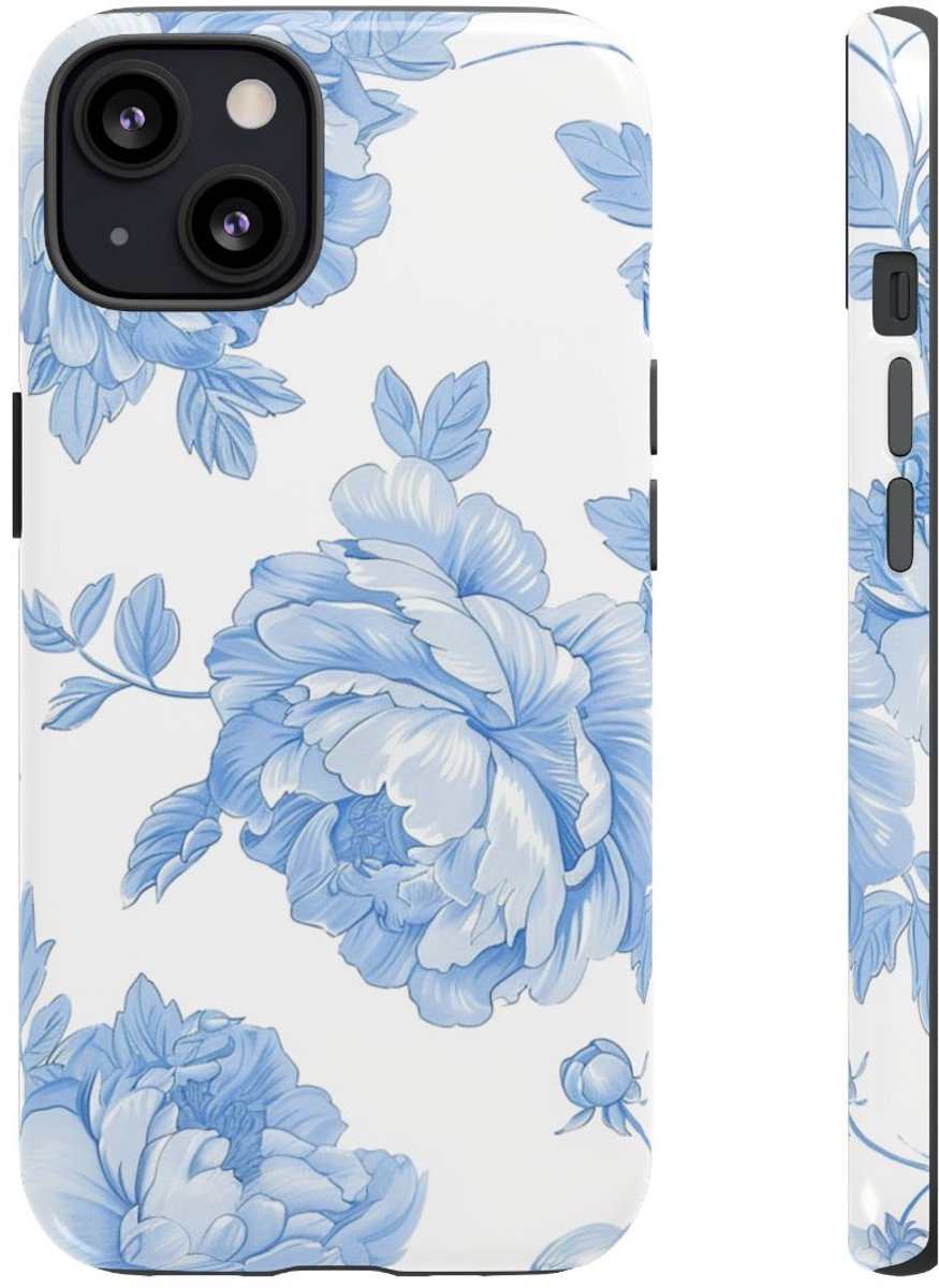 Lichtblauw Pioenrozenmotief – Telefoonhoesje Geschikt voor iPhone 13