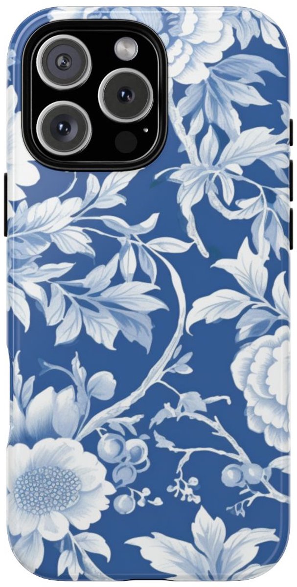 Blauw-Wit Bloemenpatroon – Telefoonhoesje Geschikt voor iPhone 16 Pro Max