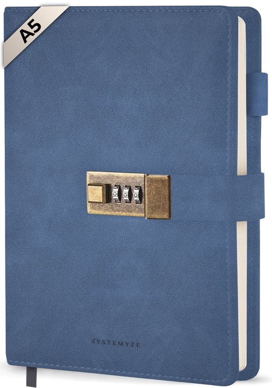 Systemyze Dagboek Volwassenen met Slot en Code – Hervulbaar – Journal – A5 – Marineblauw