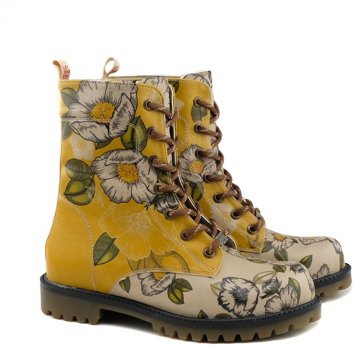 GOBY Golden Bloom Dames Veterboots Handgemaakt Vegan Leer