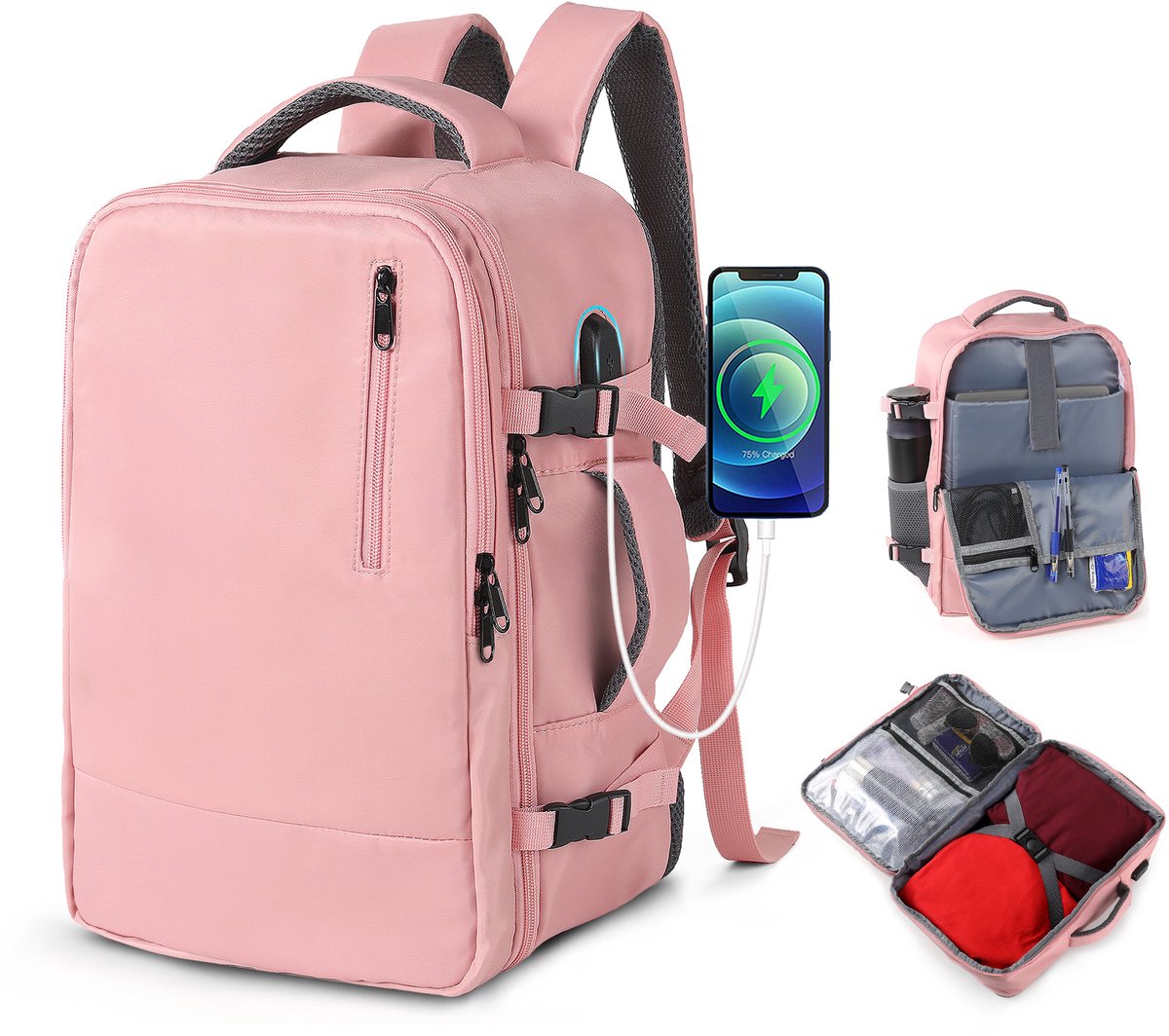TAN.TOMI Reistas / Rugzak– Backpack - Handbagage 25L – Rugzak – Schooltas – Laptoptas – Lichtgewicht Waterafstotend – 29,5×16×41cm – Roze