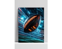 Voetbal Poster - Futuristisch - Sport - Neon - Actie - Snelheid - Energie - posters - formaat 60x90cm - DB4392KMD - 3mm DIBOND - Aluminium Plaat - Metalen Wandbord