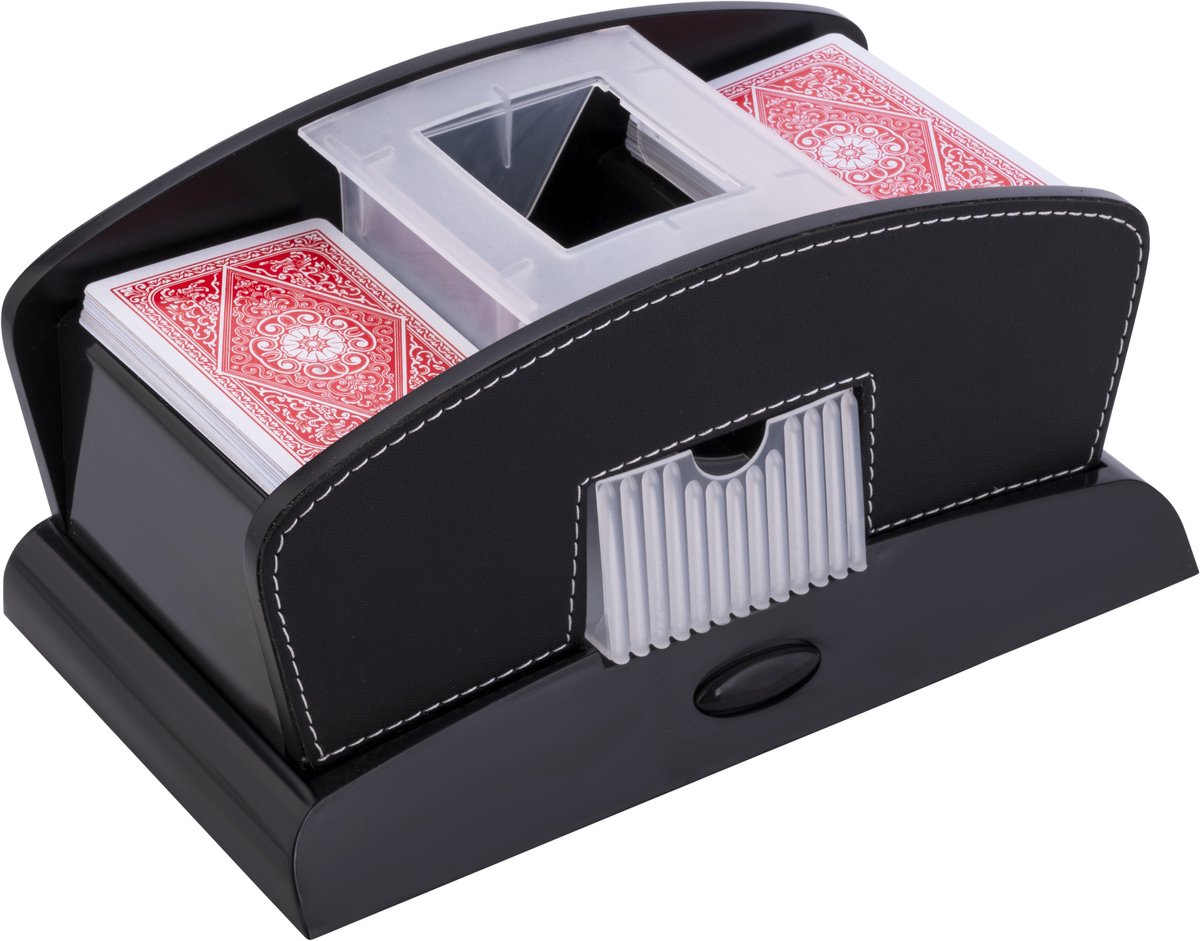 Kaartschudmachine - Automatisch - Zwart Leder - Druk op Knop - 23 x 13 x 10,5 cm - Engelhart