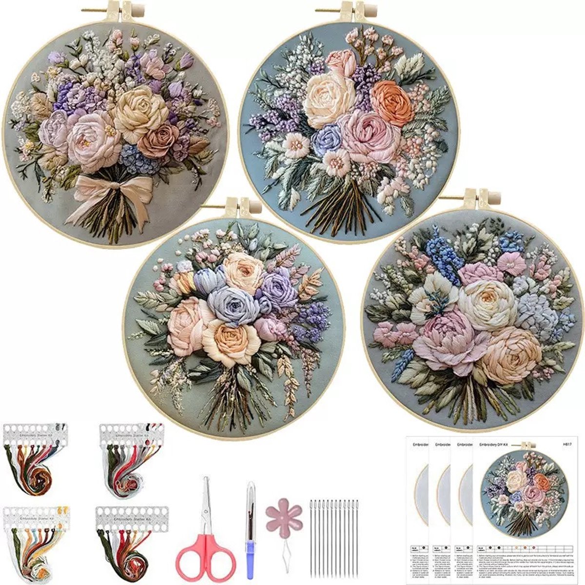 BOTC Borduurpakket - Borduurset van 4 - Borduurpakketten voor Volwassenen - Hobby en Creatief - Borduren - Bloemen — afbeelding 4