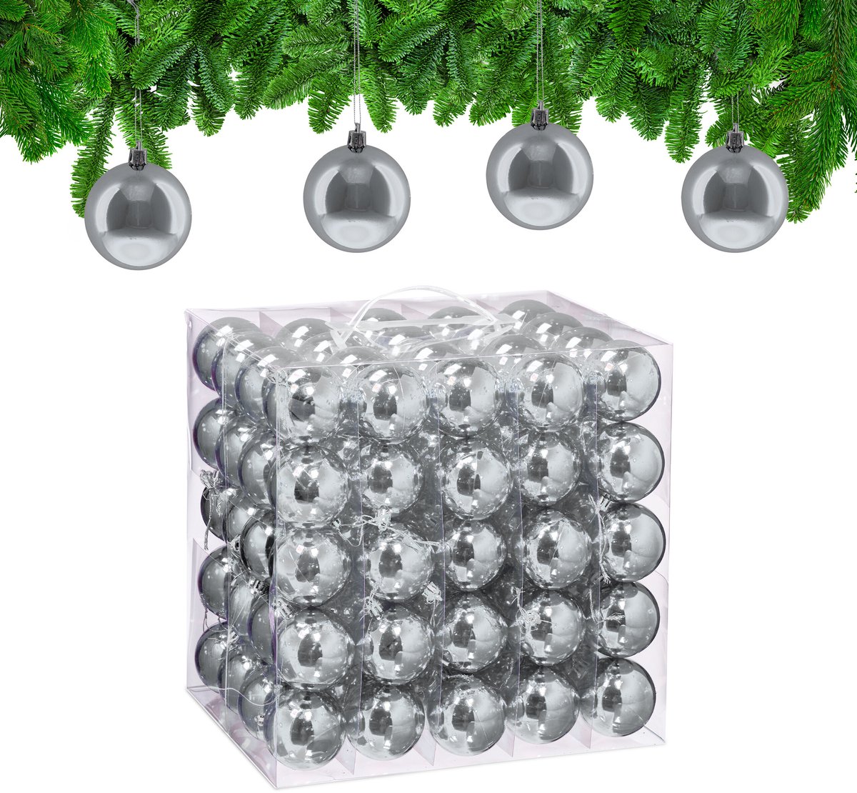 kerstballen set van 100 - Ø 6 cm - glanzend - kunststof - zilver