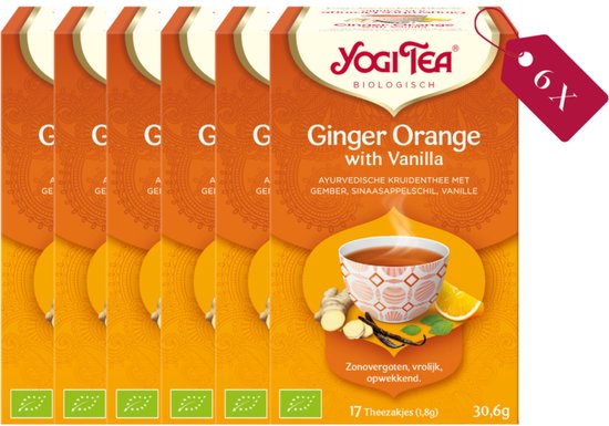 Yogi Tea Ginger Orange met Vanille - Biologische Thee - 6x17 Stuks - 102 Theezakjes - Cafeïnevrij - Kruidenthee - Gember Thee - Ayurveda - NL-BIO-01