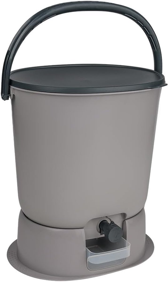 Skaza Bokashi Essential Kitchen Biologisch afbreekbare afvalbak (15,3 liter) + basis - Keuken- en tuincompostbak van gerecycled plastic - Starterset + 1 kg fermentatiestarter (lichtgrijs)