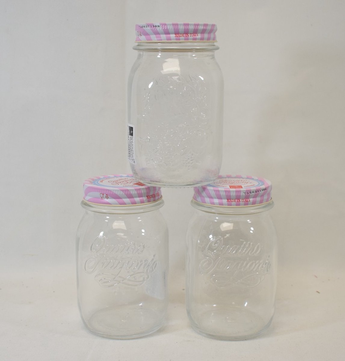 Hakbijl - 3 stuks - voorraadpot - bewaarpot - bewerkt glas - met tekst - H 14 cm - Ø 8 cm