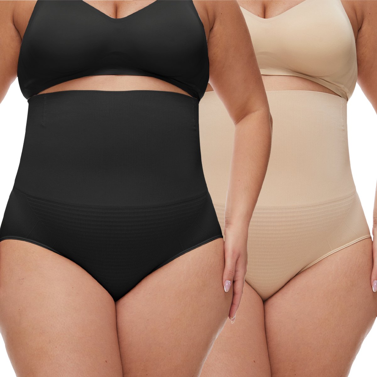 VIMOSE Vroumen Corrigerende High waist slip 2 Artikelen-Voor buik billen dijen waist-body shaper-Naadloos ondergoed dames-corrigerende onderbroek-Shapewear dames-Beige/Zwart-4XL