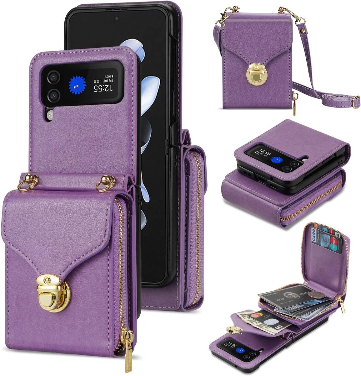 Zandarix Geschikt voor Samsung Galaxy Z Flip 7 - Schouderriem - Met kijkstandaard - Cameralensbescherming - Back Cover Hoesje - Paars