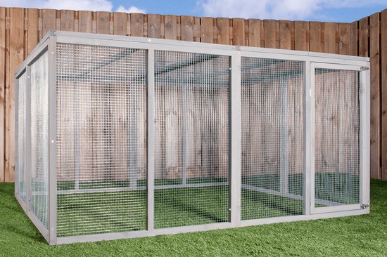 Konijnenren – kippenren - Ren Jeanne – groot formaat – XXL – extra groot – hout – grijs – vrijstaande ren - ZH10 Run – 200 x 160 x 99 cm groot – kwaliteit – diervriendelijk – buitenren voor tuin of terras