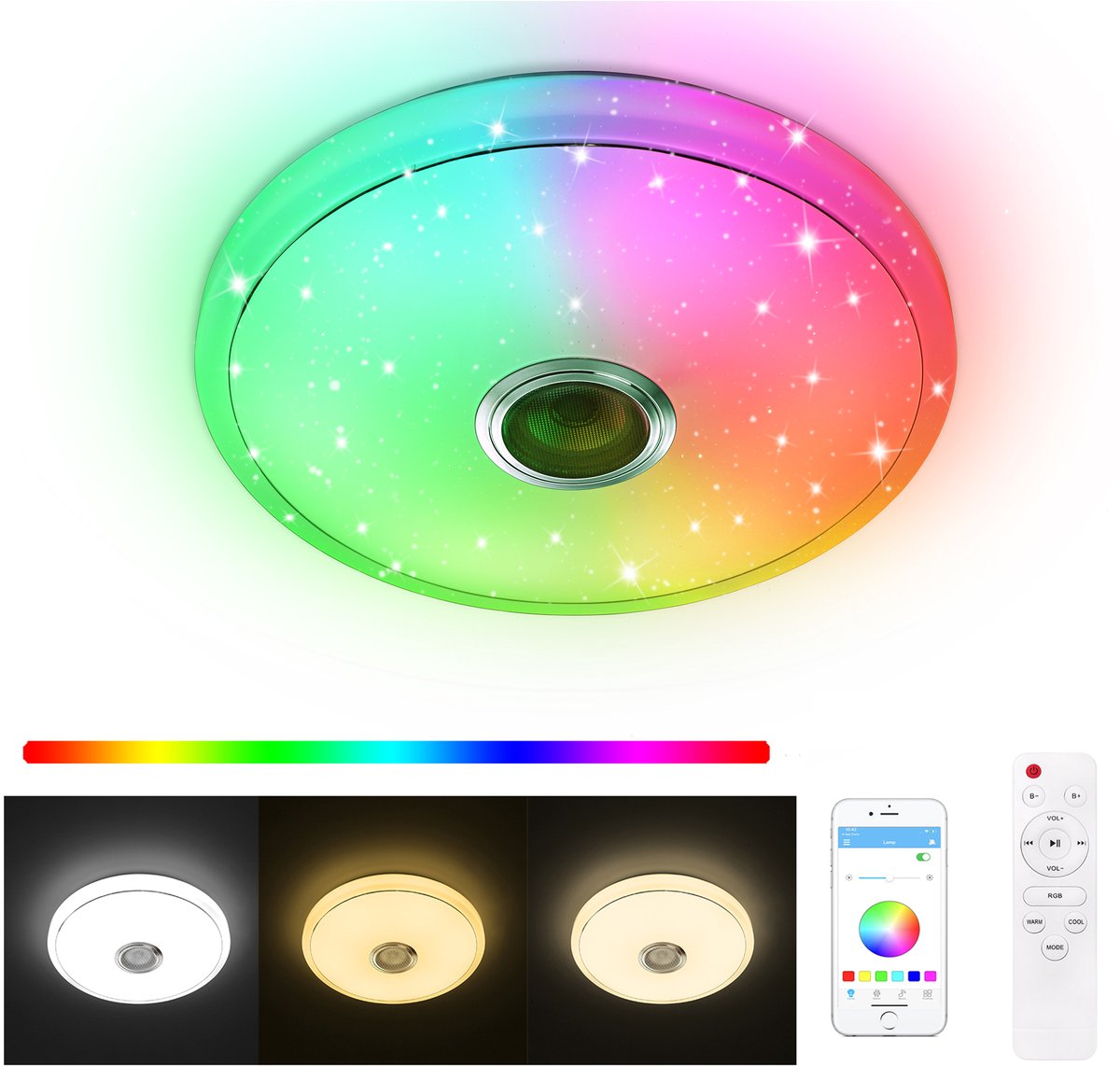 48W LED RGB Deckenlampe Dimmbar mit Bluetooth Musik Lautsprecher App FB Partylicht