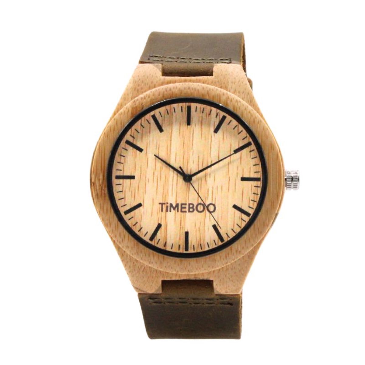 Timeboo horloge Big | Bamboe houten horloge | Heren - leer - Green - met strepen
