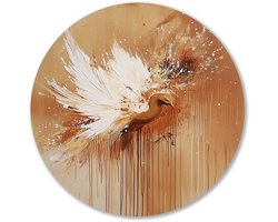 Abstract pauw met sepia tinten - Vogel wandcirkel - Rond wandpaneel pauw - Abstract expressionisme - Forex schilderij - Scandinavische muurdecoratie - muurcirkel forex 90x90 cm