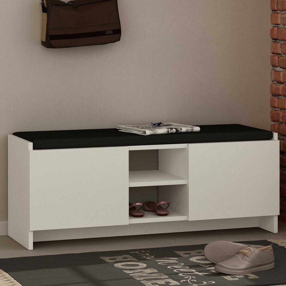 Skye Decor , Schoenenkast, Zulla - White, Gemelamineerde spaanplaat, Wit, 110 x 37 x 43 cm