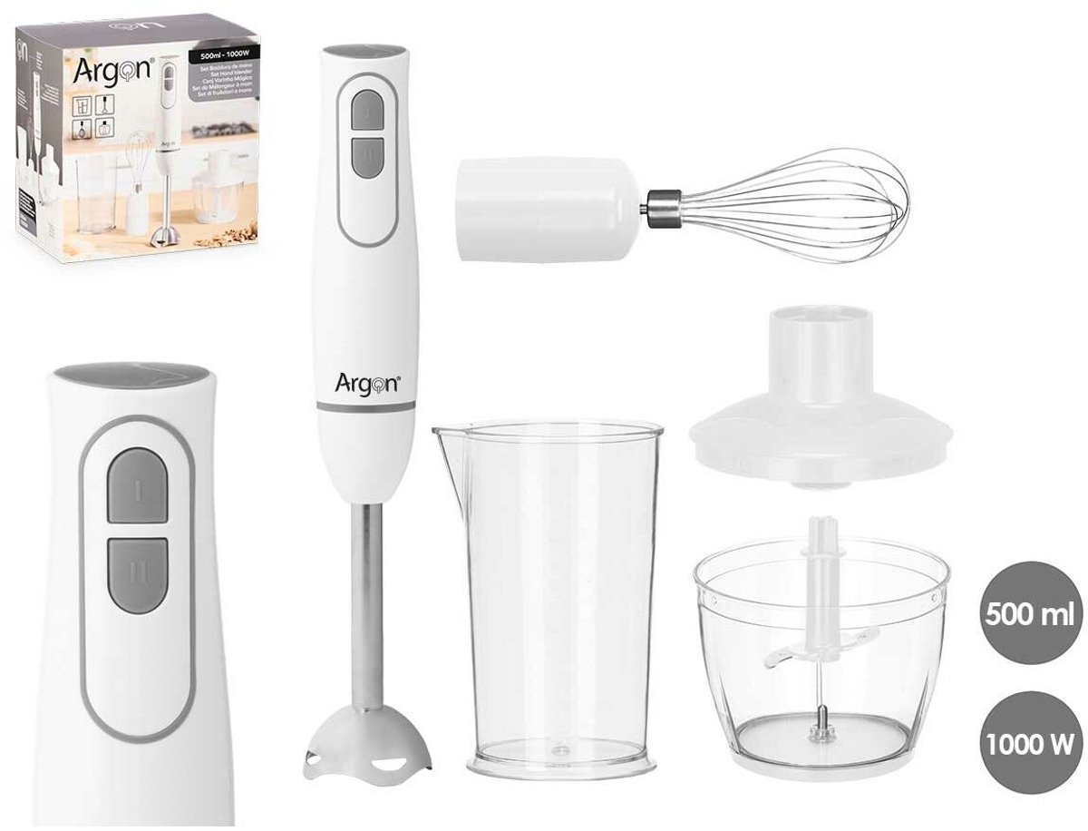 Argon Staafmixerset met Accessoires Wit - 1000 W