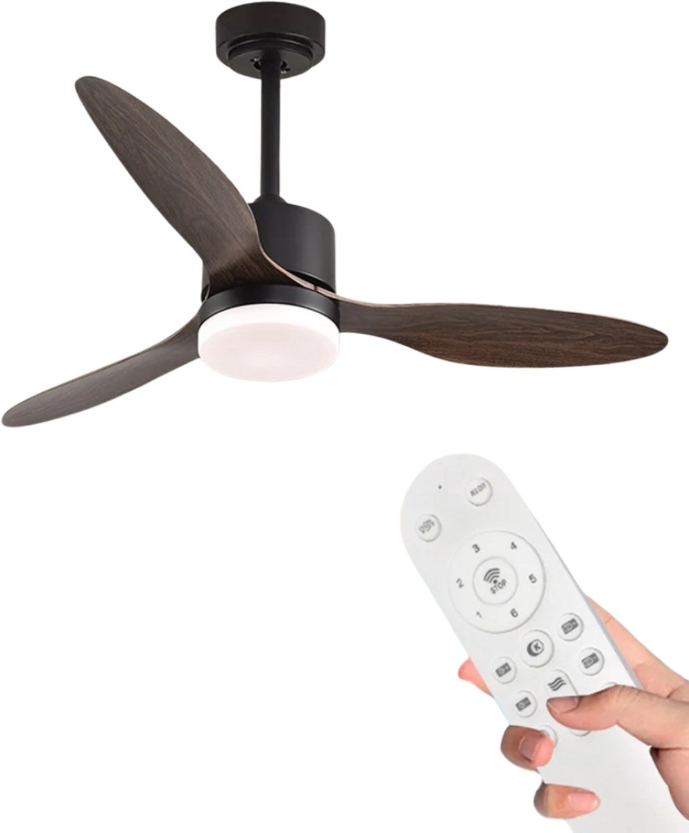 Bovista Plafondventilator - Met Verlichting - Plafond Ventilator - Met Lamp - Plafonniere Met Ventilator - Met Licht - Donker Hout - 105cm