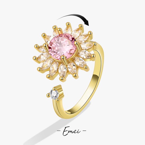 TETHY Sakura Spinner Ring S925 - Verstellbarer Anti-Stress Ring Mit Kirschblüte