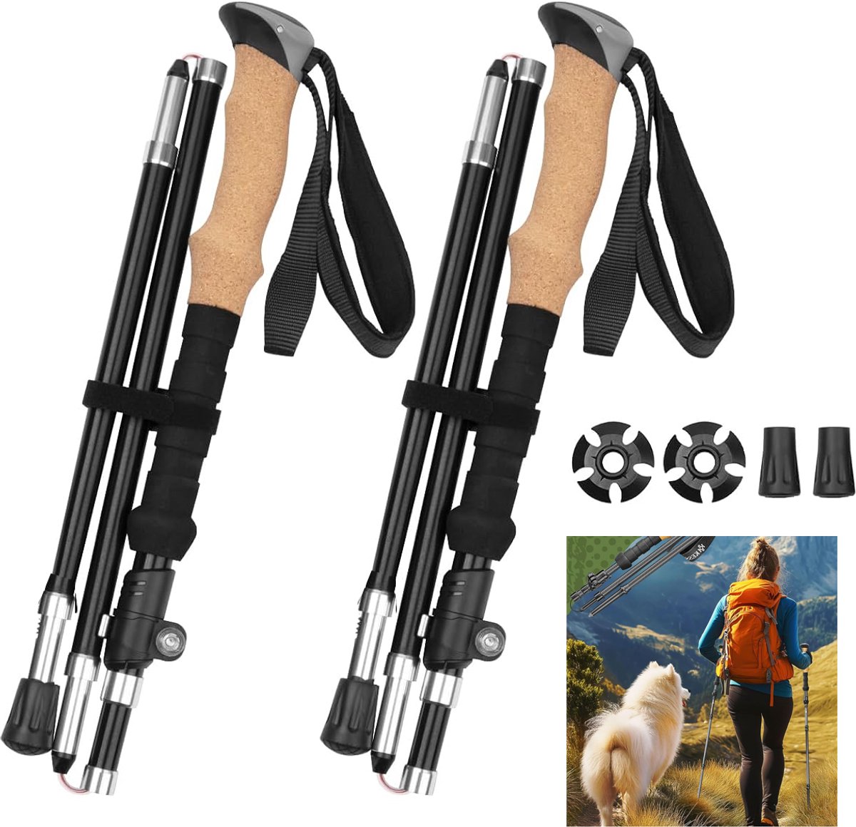 Trekkingstokken-Opvouwbare wandelstok set voor Dames en Heren-2stuks Inklapbare Wandelstokken-Pro Nordic Walking-Telescopische Wandelstok voor Trekking-7075 Aluminium wandelstok-105-125cm Verstelbare Trekkingstok,voor wandelen