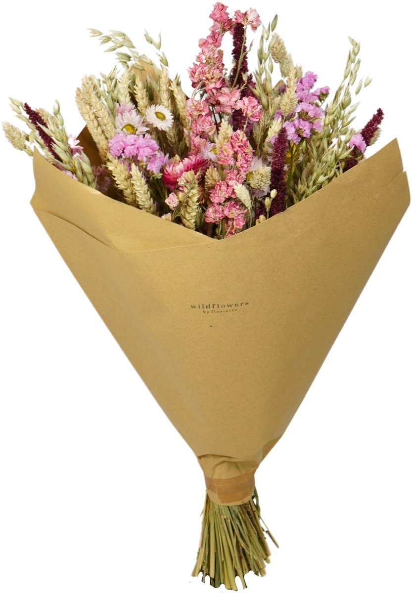 Wildflowers by Floriëtte Classic Bouquet - Pink - Roze - 60 cm - Droogbloemen - Boeket