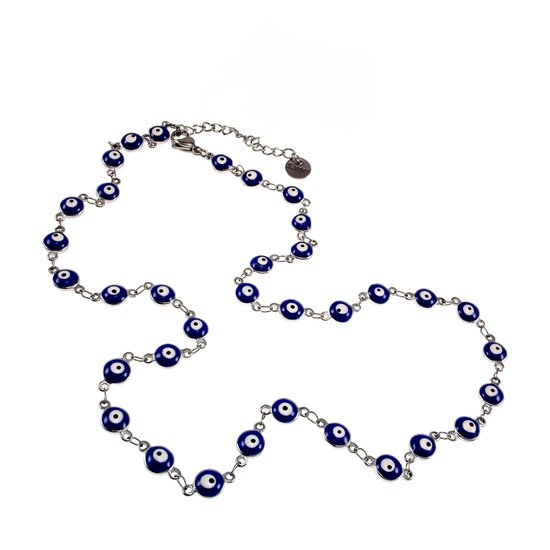 Collier œil turc Blauw , collier symbolique avec œil turc de 6 mm, collier pour femme, acier inoxydable poli - Réglable 45–50 cm