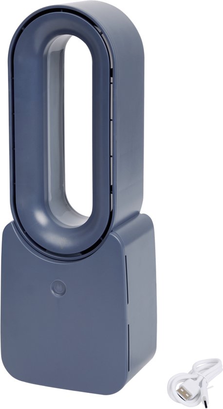 Bladloze tafelventilator Nor-Tec oplaadbaar met LED-verlichting, draagbaar, USB-C, 2 snelheden, stil, compact