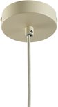 Bevestigingsmechanisme voor een beige hanglamp, met kabel en technische details.