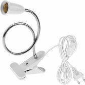 E27 Klemfitting Lampvoet - Clip‑on Bulb Socket met schakelaar - 360° flexibele hals voor plant- & aquariumverlichting - LED-tafellamp basis - Lezen & make-up – Hobbyisten en studenten - Wit - 1,8 m kabel - 1 stuk