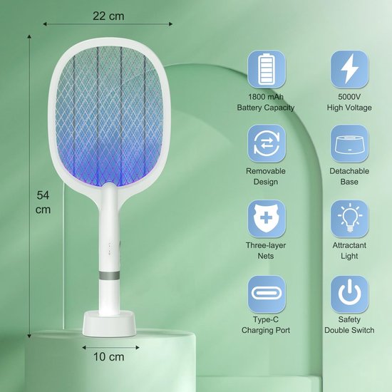 Elektrische vliegenmepper – Oplaadbare insectenverdelger – Muggenmepper ...