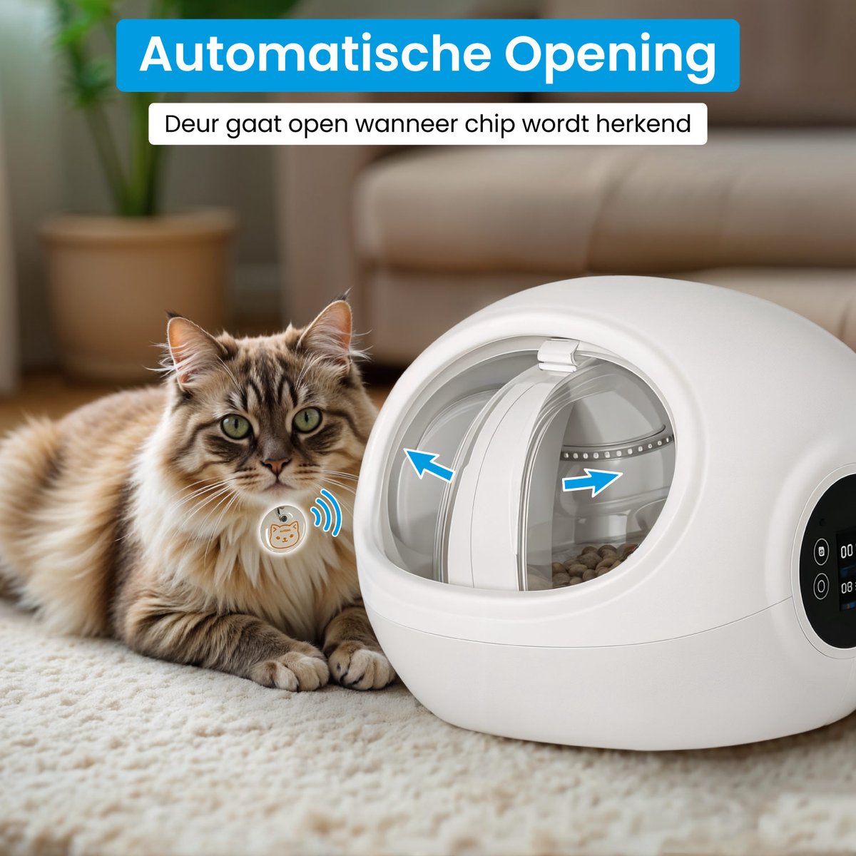 Afbeelding 2 van ZoeZo Design - Chip Voerdispenser - Type ZZ-FC1 - RFID - Automatische Voerbak Katten - Voerautomaat met Chip voor Halsband - Voederbak - Wit - Kat & Hond - Halsbandchip - Antidiefstal