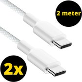 2x USB-C Oplader Kabel 60W 2 Meter - USB-C Naar USB-C Kabel - Oplaadkabel - Lader - Laadkabel - Universeel - Snellader - Wit - Gevlochten