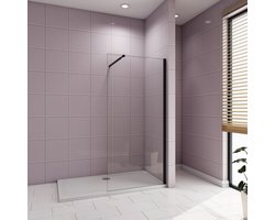 Inloopdouche-douchewand-walk in 10mm NANO EasyClean veiligheidsglas，120x200cm+73-120cm Stabilisatiestang,mat zwart aluminium profiel.