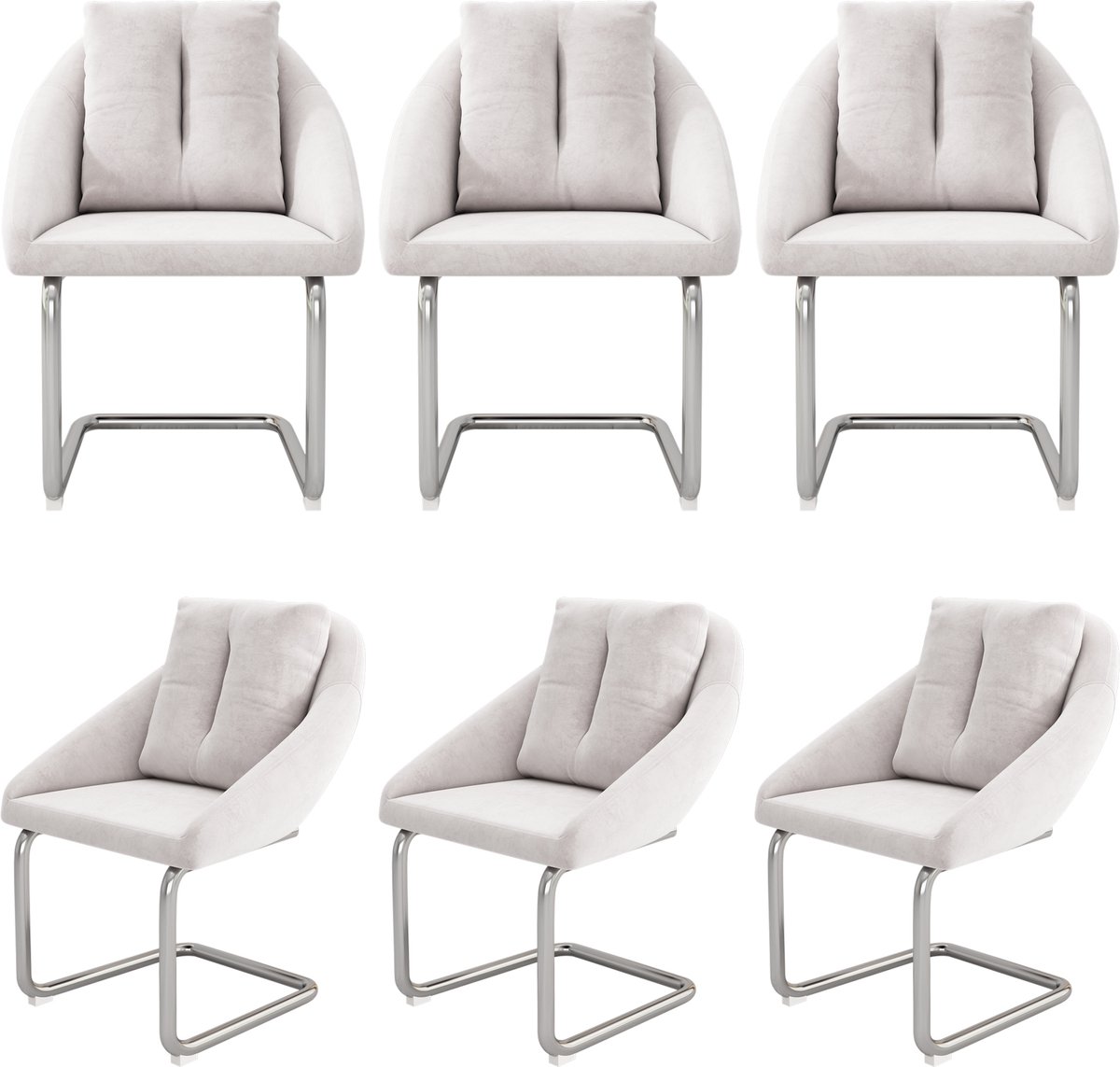 Merax Fluwelen Eetkamerstoelen Beige – Luxe 6-delige Set Draaistoelen met Kussens en Gewelfde Poten