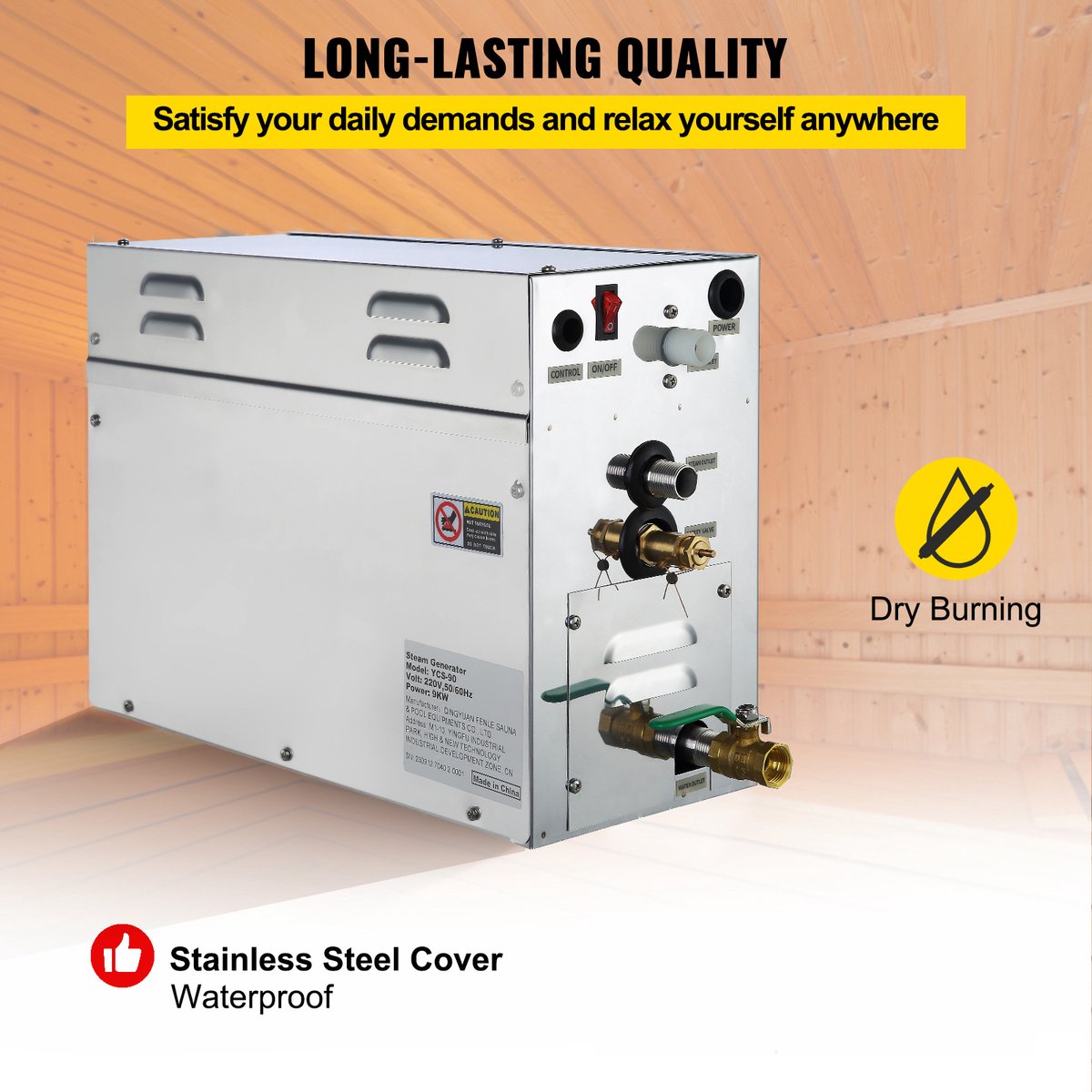 9KW Stoomgenerator – Digitale Weergave SPA Stoomgenerator voor Ruimte – 35-55°C Sauna Stoomgenerator voor Thuis en Commercieel Gebruik – Stoomcabine Set — afbeelding 4