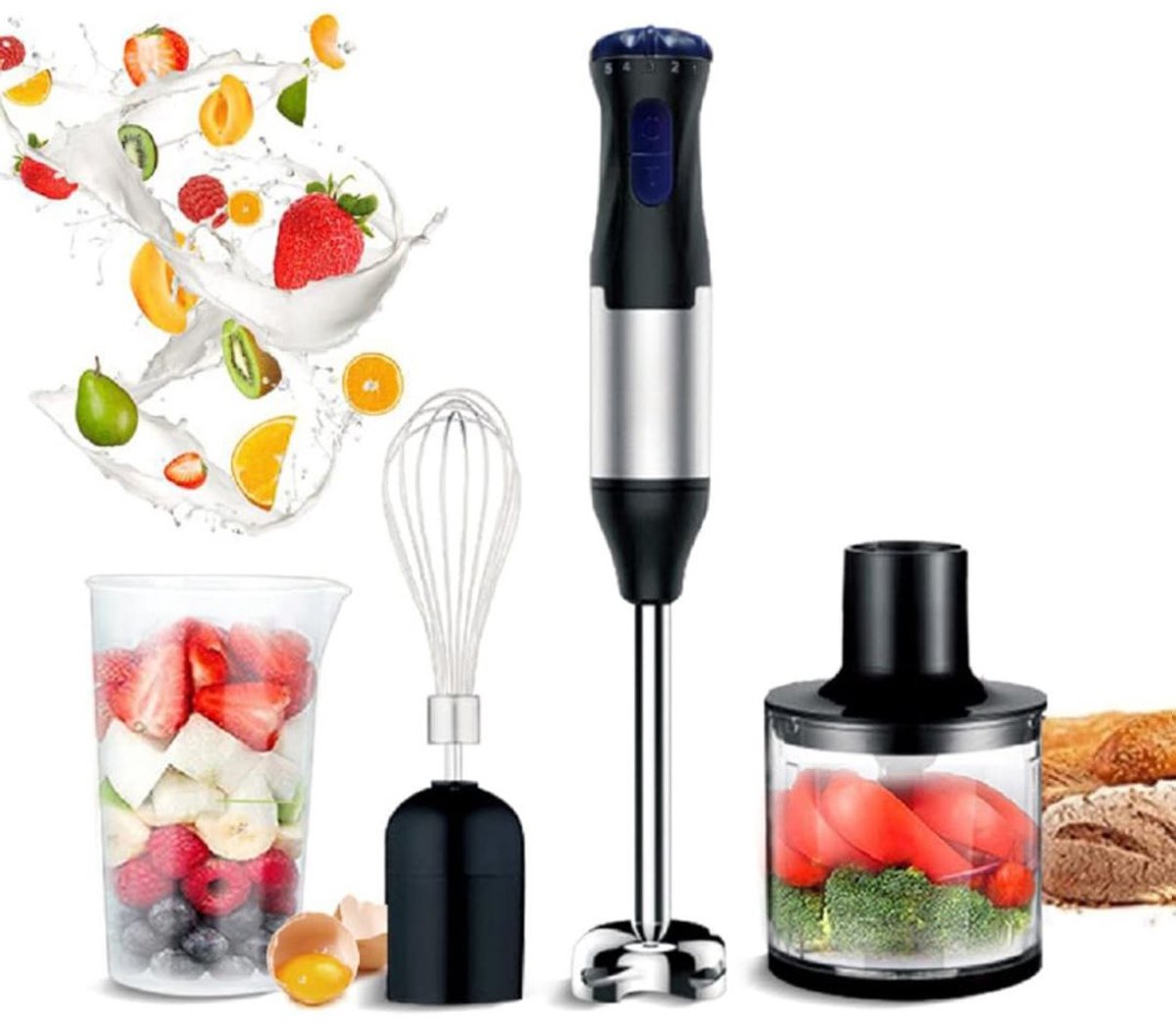 Staafmixer Set - Hakmolen - Groentesnijder - Soepmaker - Zwart en Zilver