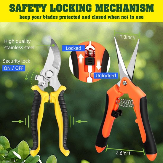 4-pack tuinsnoeischaar, roestvrijstalen tuinsnoeischaar, tuinschaar, snoeigereedschap, snoeischaar (4-pack geel oranje groen) van Merkloos	 — afbeelding 4