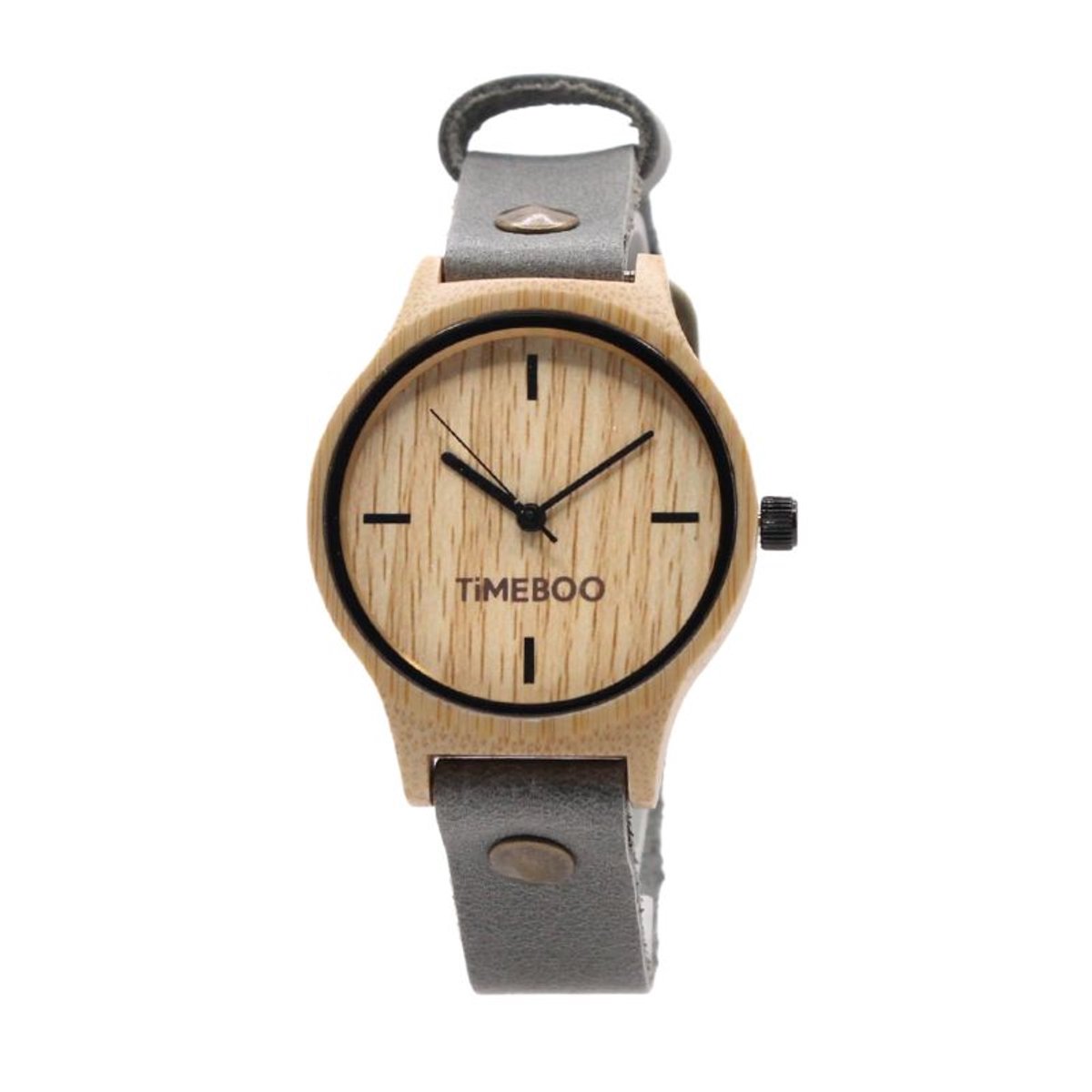 Timeboo horloge Twist | Bamboe houten horloge | dames - leer - Grey - zonder cijfers