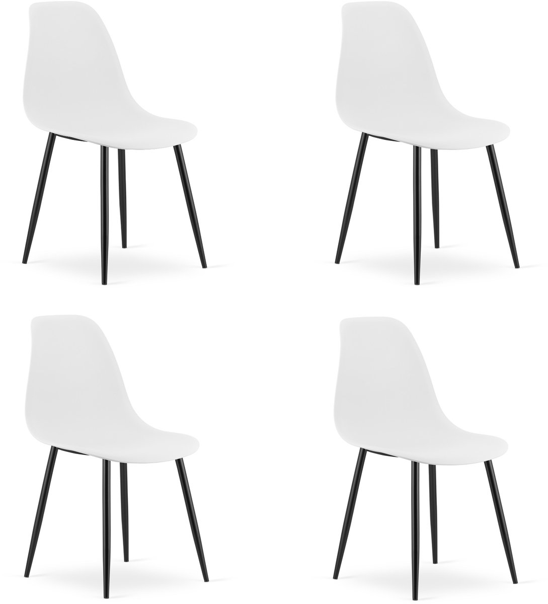 Set van 4 Stoelen WAT – Wit, Zwarte Metalen Poten, Kunststof Zitting – Modern en Ergonomisch – Geschikt voor Eetkamer, Woonkamer, Keuken, Thuiswerkplek, Kantine en Wachtruimte – Eenvoudige Montage