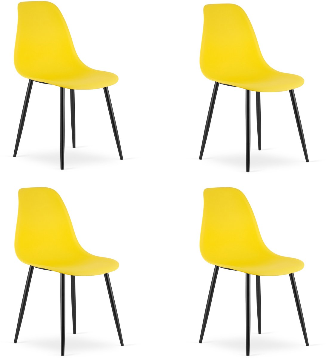 Set van 4 Stoelen WAT – Geel, Zwarte Metalen Poten, Kunststof Zitting – Modern en Ergonomisch – Geschikt voor Eetkamer, Woonkamer, Keuken, Thuiswerkplek, Kantine en Wachtruimte – Eenvoudige Montage