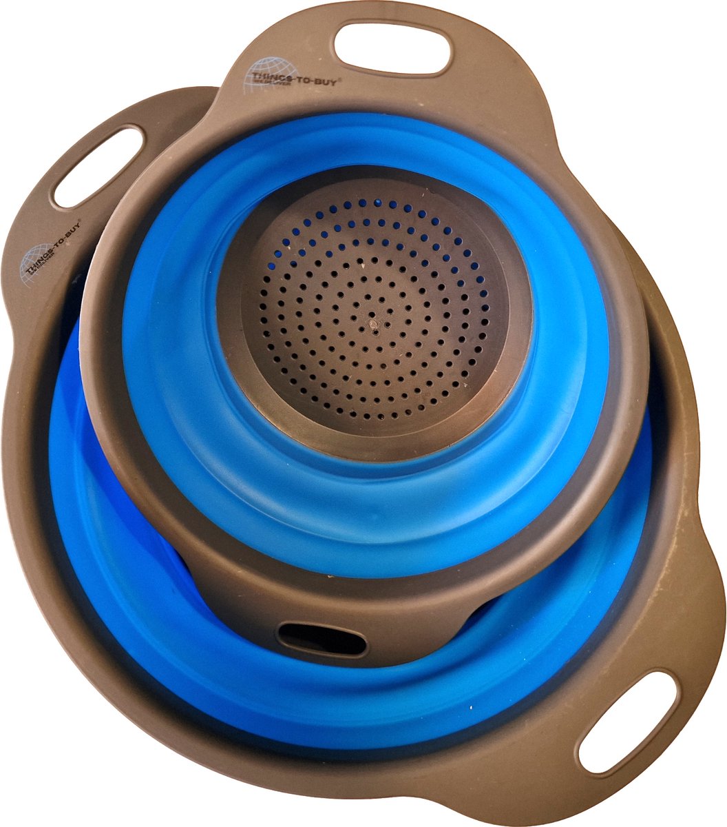 THINGS-TO-BUY – Vergiet – Set van 2 Inklapbare Siliconen Vergieten – Blauw – Ø20 & Ø24 cm – Ruimtebesparend & Hittebestendig