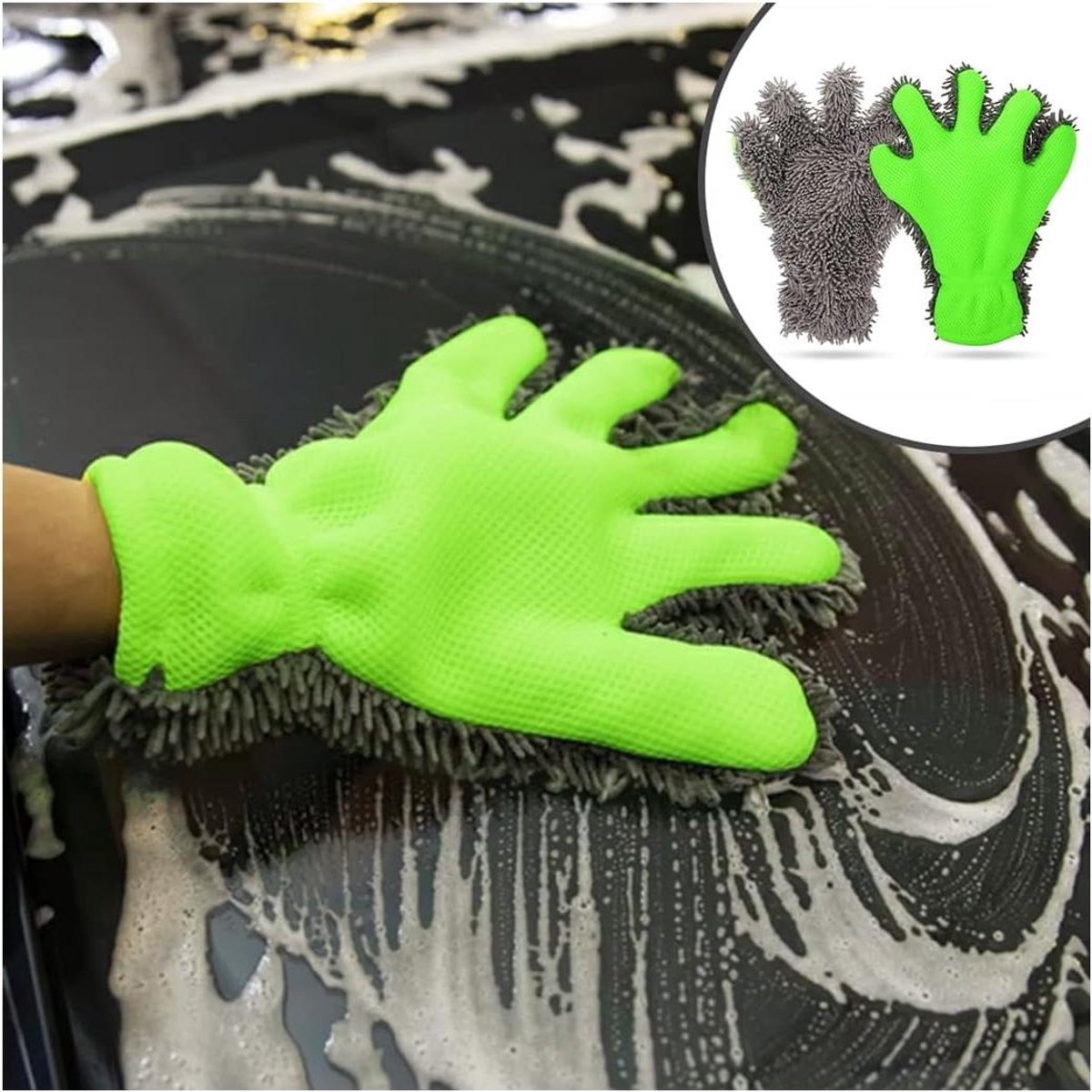 2 Stuks Auto Wasdoeken Microfiber Auto Chenille Washandschoen met 5 Vingers voor Auto Wassen & Motorfiets - Zachte Wasdoek