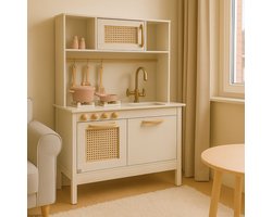 Maxx kidz - Houten Speelgoed Keuken - Complete Speelkeuken - Wit Keukentje - Stevige Kinderkeuken met Accessoires - Speelgoedkeuken met Licht, Geluid en Pannetjes