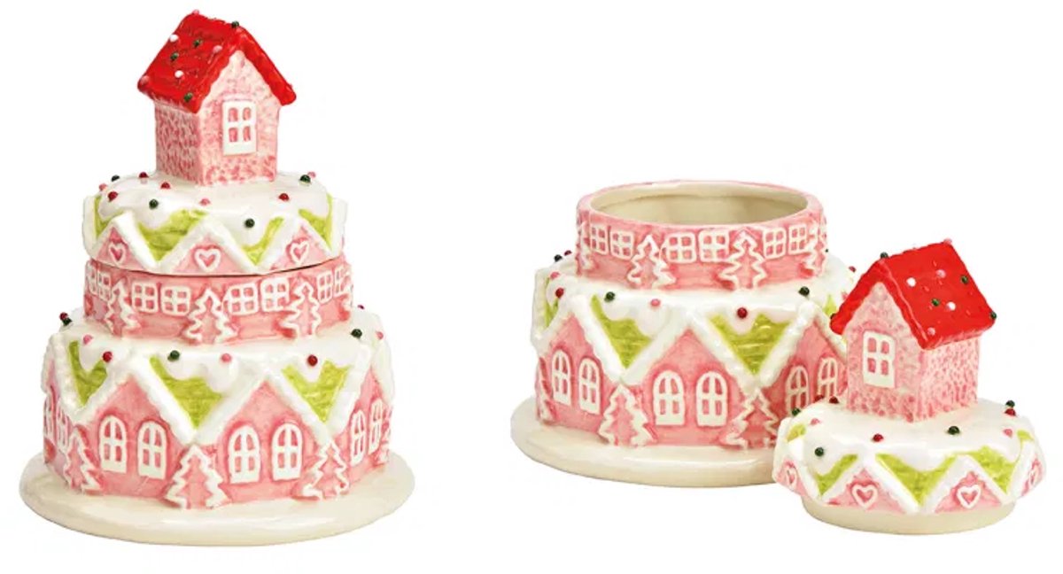 Keramische taartvorm roze kerstmis koektrommel